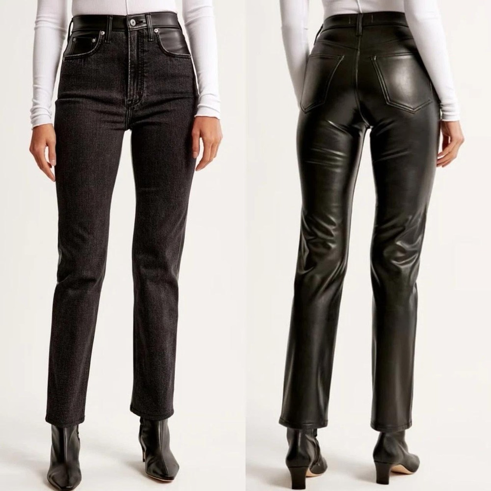 Abercrombie & Fitch Jeans 26/2S Black Denim Faux Leather Ultra High Rise Goth